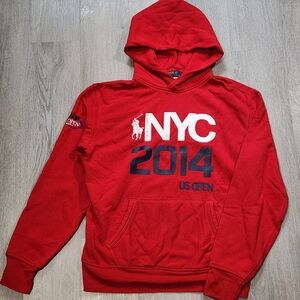 Polo Ralph Lauren NYC 2014 US Open Tennis Logo Hoodie Red Men Small-Women Medium